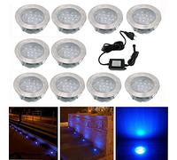 CHNXU Spot Encastrable LED pour Terrasse,Spot Encastré en DC12V IP67 Etanche Ø60mm Acier Inoxydable Exterieur luminaire,Eclairage pour Jardin,Couloir (bleu, 10 kit)