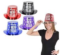 Chochkees Lot de 4 chapeaux hauts de forme Happy New Years à paillettes métalliques, couleurs assorties