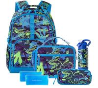 Choco Mocha Ensemble sac à dos d'école 43,2 cm pour filles et garçons 4 pièces, Dinosaure Bleu, Garçons