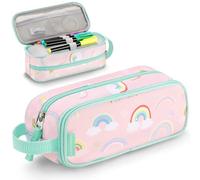 Choco Mocha Grande trousse à crayons souple pour filles avec 2 compartiments - Grande trousse à crayons arc-en-ciel pour enfants - Rose