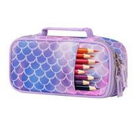 Choco Mocha Trousse Scolaire Grande Capacité 2 Compartiments - Plumier Organisateur pour Fille et Garçon - Étui à Crayons Double Compartiment Fournitures Scolaires, Écaille-Bleu-Violet