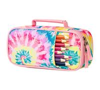 Choco Mocha Trousse Scolaire Grande Capacité 2 Compartiments - Plumier Organisateur pour Fille et Garçon - Étui à Crayons Double Compartiment Fournitures Scolaires, Tie Dye-Arc-en-Ciel