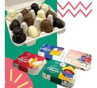 Chocodic - Boîte de chocolats minis œufs et poussins de Pâques - Coffret Personnalisé avec votre Message - Assortiment de Chocolat Blanc, Lait et Noir