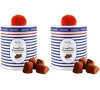 Chocolat Mathez - Truffes au chocolat Pompon - Boite chocolat à offrir élégante avec un véritable pompon rouge - Fabrication française - Boîte métal décorative à réutiliser - Idée cadeau (Lot de 2)