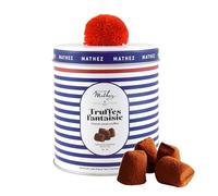 Chocolat Mathez - Truffes au chocolat Pompon - Boite chocolat à offrir élégante avec un véritable pompon rouge - Fabrication française - Boîte métal décorative à réutiliser - Idée cadeau