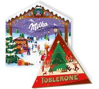 MILKA & TOBLERONE - Milka Calendrier de l'Avent Magic Mix Tendre Chocolat 147g & Toblerone Calendrier de l'Avent au 4 Délicieuses Recettes 200g - Assortiments Festifs de Chocolats de Noël - Lot de 2
