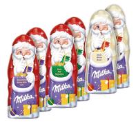 Chocolat Noel - Milka - 2 Pères Noël Chocolat au Lait, 2 Pères Noël Lait Noisette, 2 Pères Noël Chocolat Blanc (550g)