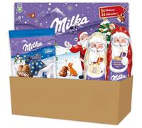 Milka - Chocolat Noel - 2 Pères Noël Chocolat Blanc et Lait Noisettes, 1 Calendrier de l'Avent, 1 Bonbons Oreo (465g)