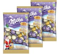 MILKA - Boules de Noël au Chocolat - Chocolats de Noël - 3 Goûts : Lait, Blanc, Praliné Croquant - Idée Cadeau à Offrir ou à Partager - Pour des Fêtes Pleines de Tendresse - 3 Sachets de 350 g
