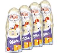 MILKA - Père Noël Chocolat Blanc - Chocolat de Noël - Idée de Cadeau à Offrir et à Partager - Pour des Fêtes Pleines de Tendresse - 4 Pères Noël de 90g