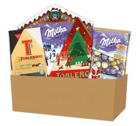 MILKA & TOBLERONE - Milka Calendrier de l'Avent Magic Mix 147g, Milka Boules de Noël Lait, Blanc, Praliné Croquant 350g, Toblerone Calendrier de l'Avent 200g, Toblerone Assortiment 248g - Lot de 4