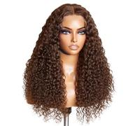 Chocolate Brown Human Hair Curly Wig 200 Density 13x4 HD Deep Wave Lace Front Glueless Wigs for Women(18inch)