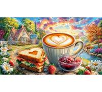 Chocolate-Cake-Slice-with-Coffee-Cup 1000 pièces Puzzle pour Adultes et Enfants de 12 Ans et Plus Papier recyclé Jeu Familial Amusant & Stimulant pour décoration Murale 38x26/1000 pièces