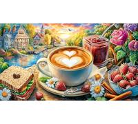 Chocolate-Cake-Slice-with-Coffee-Cup Puzzle pour Adultes 1000 pièces Jeux éducatifs Cadeau Amusant & Activité Maison Jeu Stimulant pour Relaxation, créativité et Cadeaux 38x52/1000 pièces