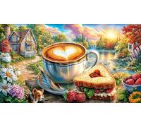 Chocolate-Cake-Slice-with-Coffee-Cup Puzzle pour Adultes 1000 pièces Puzzle Cadeau Amusant & Activité Maison pour Adultes et Enfants de 12 Ans et Plus Jeux éducatifs 70x50/1000 pièces