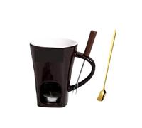 Chocolate Fondue Cup Candle Ceramic Mug Heating Cheese Creative Coffee With Fork Melter Cups pour Café(Black)