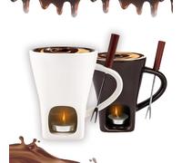 Chocolate Fondue Mug, Fondue Cup, Mini Ceramic Chocolate Melting Cup with Forks and Candle,Sweet Fondue Cup for Date Night and More,Ideal Gift for Date Nights Birthdays Anniversary Weddings (2pcs C)