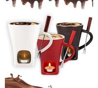 Chocolate Fondue Mug, Fondue Cup, Mini Ceramic Chocolate Melting Cup with Forks and Candle,Sweet Fondue Cup for Date Night and More,Ideal Gift for Date Nights Birthdays Anniversary Weddings (3pcs)