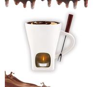 Chocolate Fondue Mug, Fondue Cup, Mini Ceramic Chocolate Melting Cup with Forks and Candle,Sweet Fondue Cup for Date Night and More,Ideal Gift for Date Nights Birthdays Anniversary Weddings (WHITE)