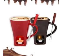 Chocolate Fondue Mug, Fondue Cup, Mini Ceramic Chocolate Melting Cup with Forks and Candle,Sweet Fondue Cup for Date Night and More,Ideal Gift for Date Nights Birthdays Anniversary Weddings (2pcs A)