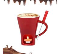Chocolate Fondue Mug, Fondue Cup, Mini Ceramic Chocolate Melting Cup with Forks and Candle,Sweet Fondue Cup for Date Night and More,Ideal Gift for Date Nights Birthdays Anniversary Weddings (RED)