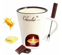 Chocolate Fondue Mug with Forks,Ceramic Butter Warmers Pot Set,Fondue Heated with Tealight,Ceramic Chocolate Melting Cup Mug,Cave Hole Sweet Cup,Warmer Mugs for Candy Snack Caramel Party(White)