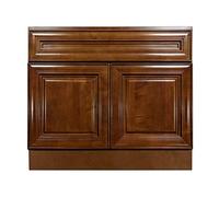 Chocolate Glaze - Vanité de salle de bain traditionnelle de 91,4 cm - Porte d'armoire - Tiroir - Base d'évier simple - Robinet mural de salle de bain - En bois d'érable - 91,4 x 80 x 53,3 cm (l x H x