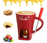 Chocolate Melting Cup, Ceramic Chocolate Fondue Mug, Chocolate Fondue Set Includes Forks and Candles, Fondue Mug Chocolate Melting Cup Cookware Candy Hot Pot, for Candy Snack Caramel Chocolate (A)