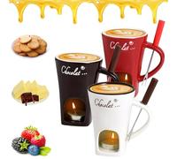 Chocolate Melting Cup, Ceramic Chocolate Fondue Mug, Chocolate Fondue Set Includes Forks and Candles, Fondue Mug Chocolate Melting Cup Cookware Candy Hot Pot, for Candy Snack Caramel Chocolate (Mix*3)