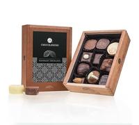 CHOCOLISSIMO - 10 chocolats de luxe sans alcool, dans un coffret en bois avec gravure, Idées cadeaux personnalisées | Cadeaux d'entreprise | Chocolats spéciaux, Idée cadeau pour femme, Elegance
