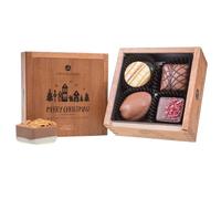 CHOCOLISSIMO Cadeau Chocolat - 4 Chocolats Faits à la Main dans un Coffret en Bois - Cadeau Noël - Chocolat Noël, Idée Cadeau Femmes, Hommes, Femme, Homme, Parents - Merry Elegance Mini