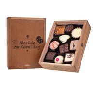 CHOCOLISSIMO - Chocolats à Offrir dans Boîte en Bois - Idée Cadeau Anniversaire, Femme, Homme, Papa, Maman, Amie - 10 Pralines avec Alcool avec Inscription Alles Gute zum Geburtstag