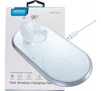Choetech Chargeur sans fil Qi 2en1 pour smartphones / Apple Watch avec support (MFI) USB type C blanc (T317)