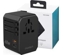 Choetech PD6045 Adaptateur de voyage, USB-C, USB-A, 45W, GaN, USA, EU, UK, AU, noir