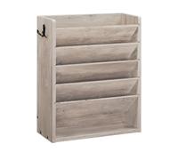 CHOEZON Bannette de Rangement à Dossiers, Porte-Documents mural à 6 niveaux, Organisateur à magazines en bois d’ingénierie avec 2 crochets, pour bureau domestique, Gris DMWJ01FH