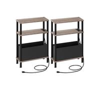 CHOEZON Lot de 2 tables d'appoint avec station de charge, table d'appoint étroite pour petits espaces, table de chevet fine avec panier, pour salon, chambre à coucher, grège et noir TBZ07UP2FH