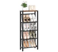 CHOEZON Porte-Chaussures Étroit 5 Niveaux à Étagères Mesh Inclinées, Organisateur d’Éntrée Compact avec Pieds Réglables, Étagère à Chaussures, pour Petits Espaces, Noir et Marron Rustique DTXJ03BF