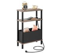 CHOEZON Table d’Appoint étroit à 3 Niveaux, Bout de Canapé avec Station de Charge, Table de Chevet avec tiroir Non-tissé Amovible, pour Chambre, Salon, Bureau, Gris Patiné et Noir DTBZ07CFH