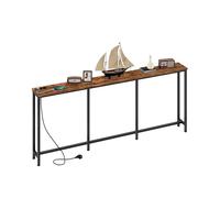 CHOEZON Table de Console de 180 cm, Table d’Entrée avec Station de Charge, Bout de Canapé étroit avec 2 Prises et 2 USB, Style Industriel, pour Salon, entrée, Marron Rustique et Noir DTXG18CBF