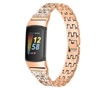 Chofit Bracelet de rechange compatible avec Fitbit Charge 5, bracelet en acier inoxydable avec strass et bracelet pour traqueur d'activité Charge 5 pour femme (or rose)