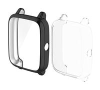 Chofit Coque compatible avec ID205L/Umidigi Uwatch 3/Blackview R3, film de protection d'écran en TPU plaqué coque de protection pour montre intelligente IP68 à écran carré de 1,3" (noir + transparent)