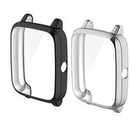 Chofit Coques compatibles avec ID205L/Umidigi Uwatch 3/Blackview R3, film protecteur d'écran en TPU plaqué pour montre intelligente IP68 1,3" (noir + argent)