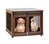 Choice Crate Niche pour chien avec table d'extrémité de porte d'alimentation - Niche en bois robuste pour 2 chiens de petite et moyenne taille - Caisse de style meuble 2 en 1 avec double portes