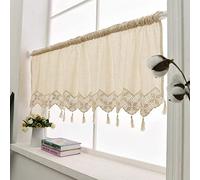 choicehot Rideau brise-bise en dentelle au crochet avec pompon en coton et lin - Style maison de campagne vintage - Pour cuisine, salon, maison de campagne - 60 x 150 cm (H x l)