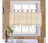 choicehot Rideau brise-bise en lin - Style maison de campagne - 40 cm de hauteur - Beige creux - Crochet - Avec pompon - 40 x 150 cm (H x l)
