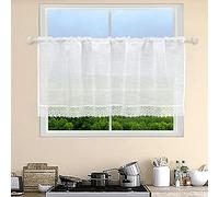 choicehot Rideau brise-bise vintage américain - Style maison de campagne - Fleurs - Dentelle - Élégant - Crochet - Rideau romantique - Blanc - Chambre à coucher - 1 pièce - 60 x 120 cm (H x l)