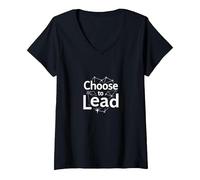 Choisissez de diriger : thème de réseau de Motivation inspirant T-Shirt avec Col en V, Femme, Noir, XL