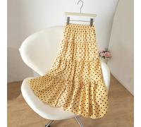 Choix élégant pour votre petite fille : Jupe à imprimé pois jaune pour filles, texture unique, détails exquis, plis dynamiques, mettant en valeur une élégance douce, indispensable pour les sorties 8Y,