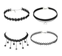 Choker Gothic Set, 1 Jeu 4 Pièces Collier de Étendue Velours Stretch Gothiques, Collier Choker Ras du Cou Ensemble Mode, Style Gothique Tatouage, Longueur Réglable, pour Femmes et Filles, noir
