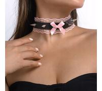 CHOKER Pendentif gothique noir brodé de dentelle CH10